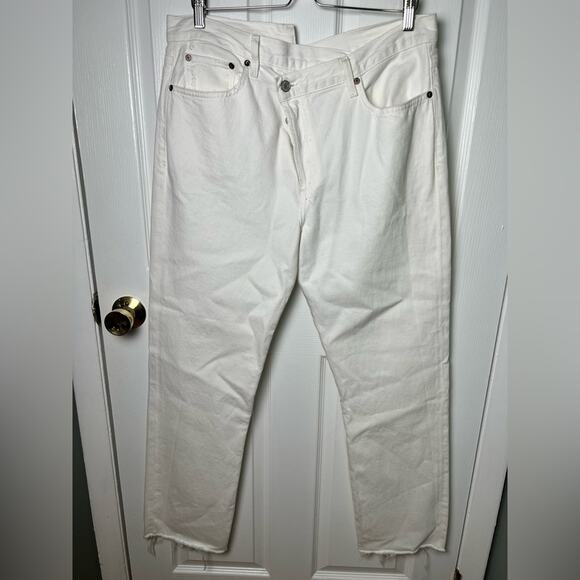 Agolde Criss Cross High Rise Straight Leg Organic Cotton White Jeans 32 - Picture 2 of 8